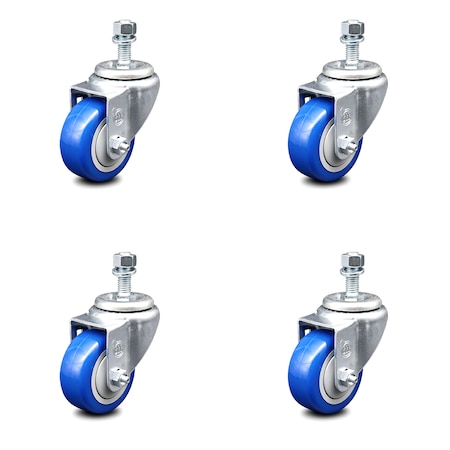 Service Caster 3.5 Inch Blue Polyurethane Wheel Swivel 1/2 Inch Threaded Stem Caster Set SCC SCC-TS20S3514-PPUB-BLUE-121315-4